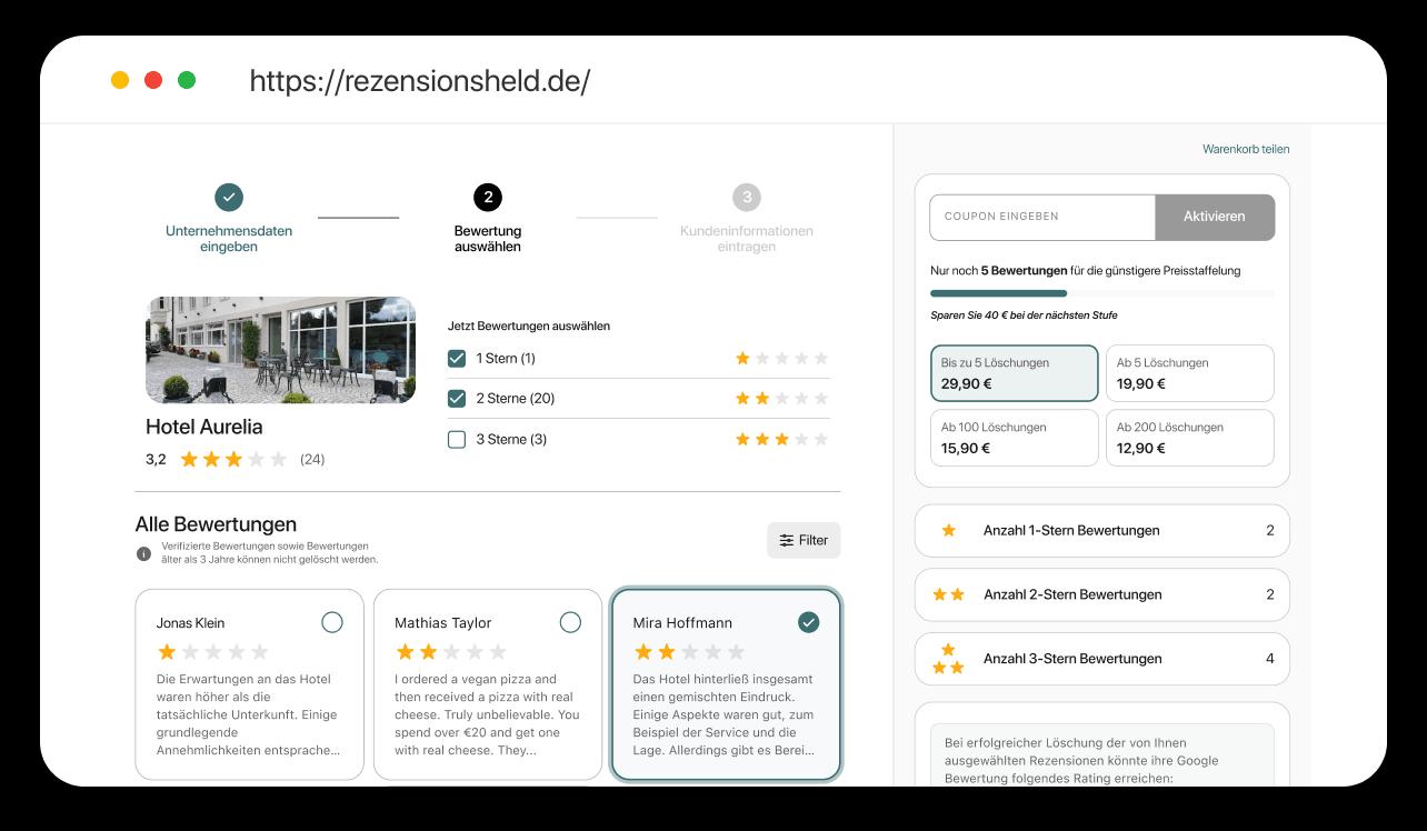 Negative Bewertungen auswählen